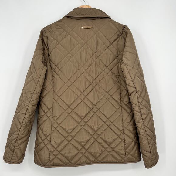 Lauren Ralph Lauren Quilted Jacket Women Large Logo Tan Puffer Faux Leather Trim - Picture 4 of 10